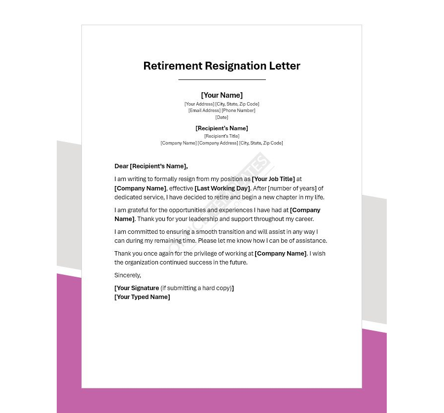 Retirement Resignation Letter