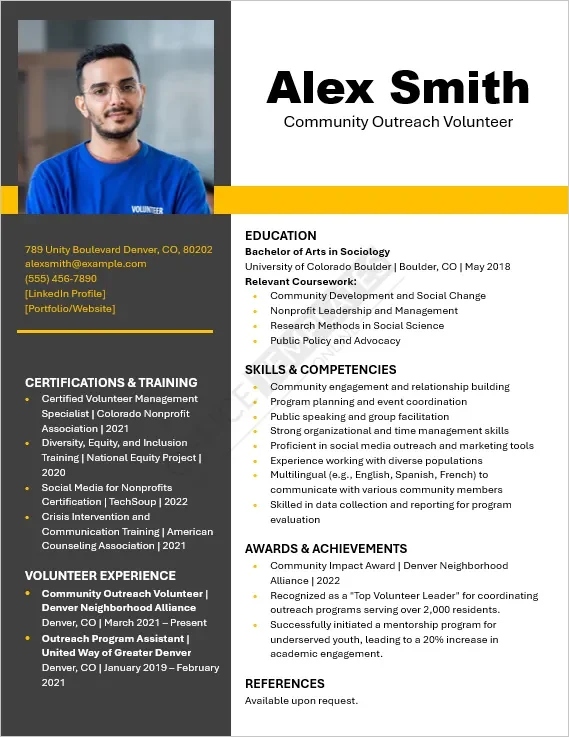 Community Outreach Volunteer Resume Template