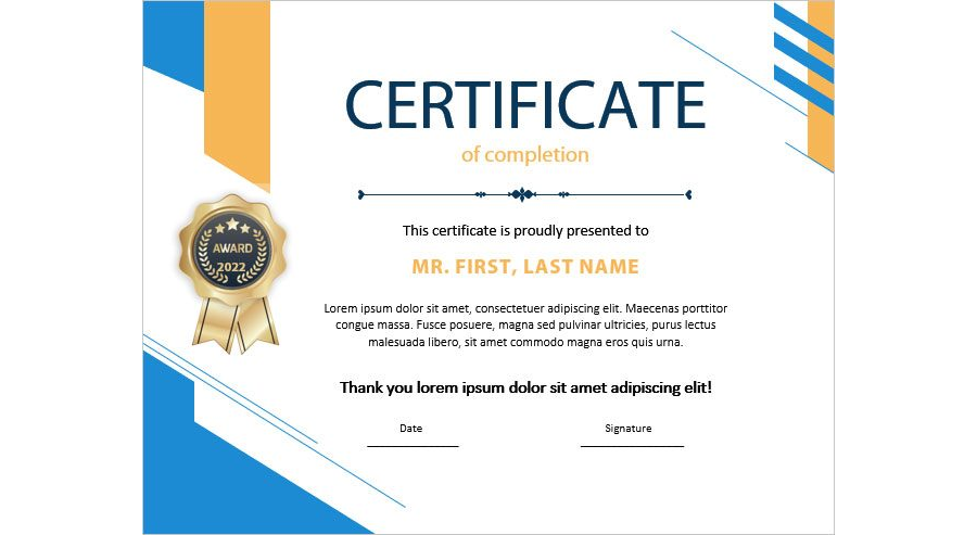 Certificate of Project Completion in MS Word