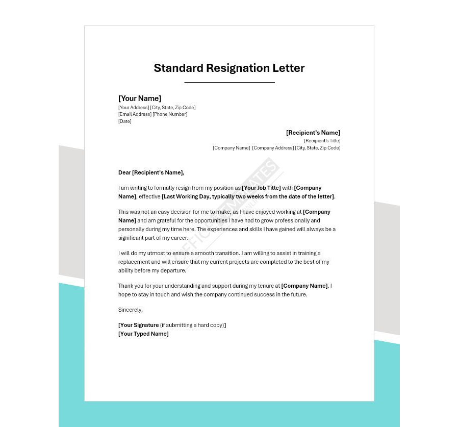 Standard Resignation Letter Template