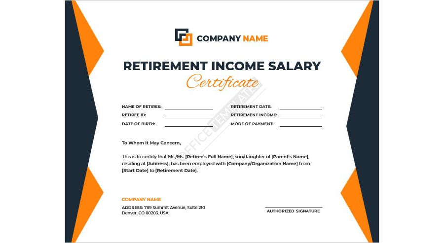 Retirement Income Salary Certificate Template