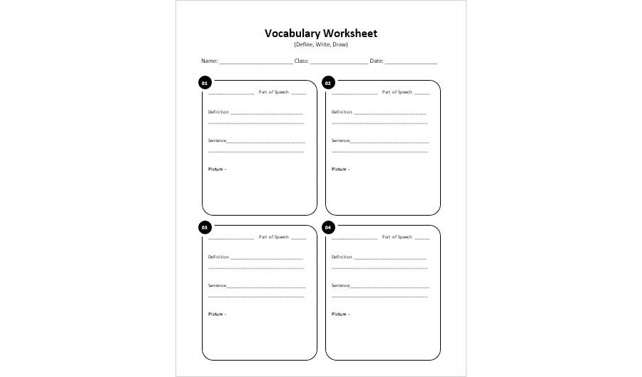 Vocabulary Worksheet Template for MS Word