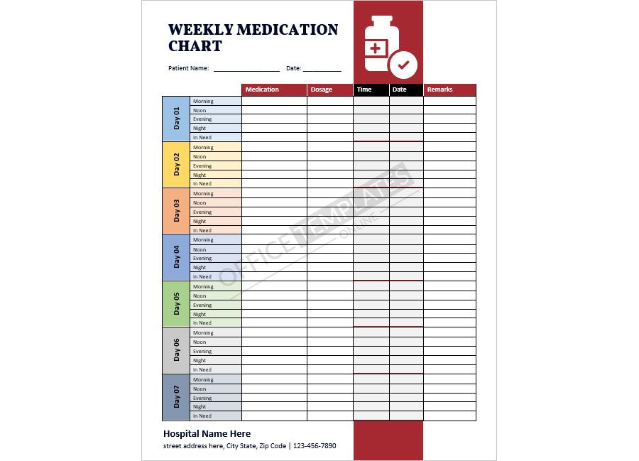 Weekly Medication Chart Template for MS Word