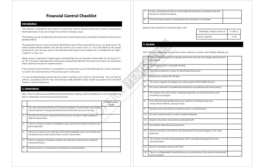 Financial Control List Template in MS Word