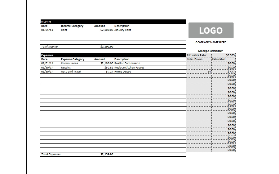 Rental Income and Expenses Report