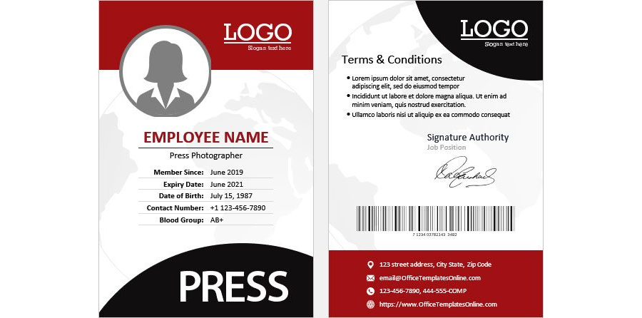 Download MS Word Photographer Identity Card Template for Press