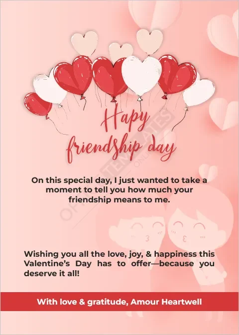 Friendship Valentine's Day Card Template