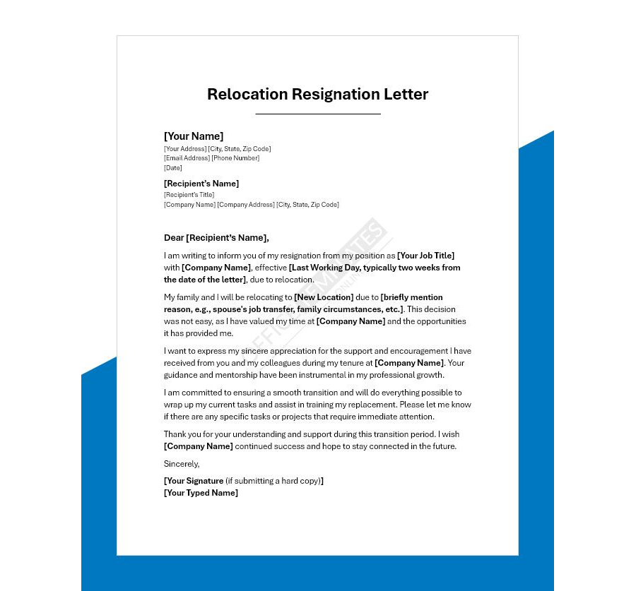 Relocation Resignation Letter