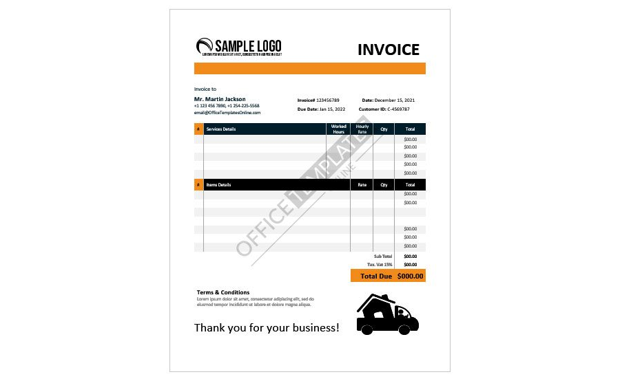 Download Invoice Template for Moving Services in Microsoft Word