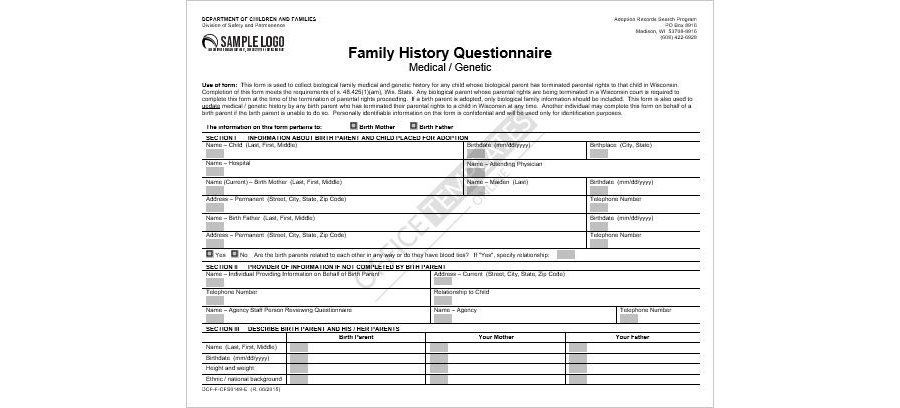 Family Health History Form Template in MS Word Format