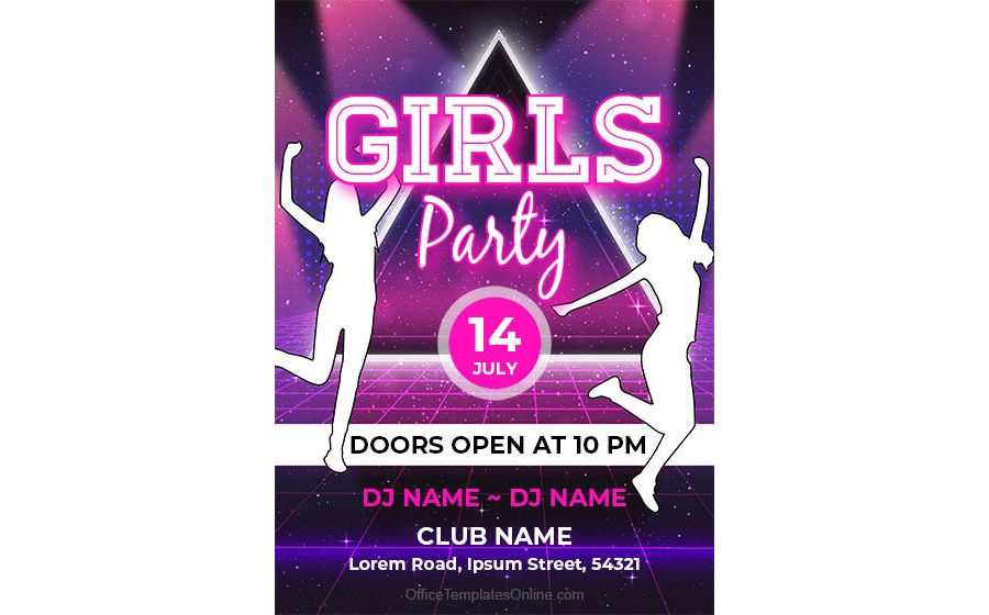 Girls Party Announcement Flyer Template in MS Word