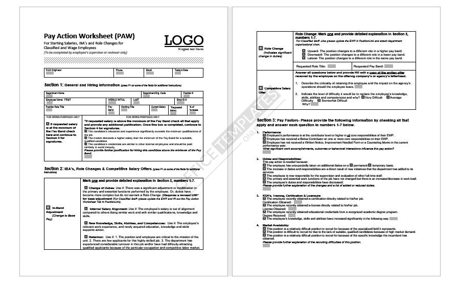 Pay Action Worksheet Sample