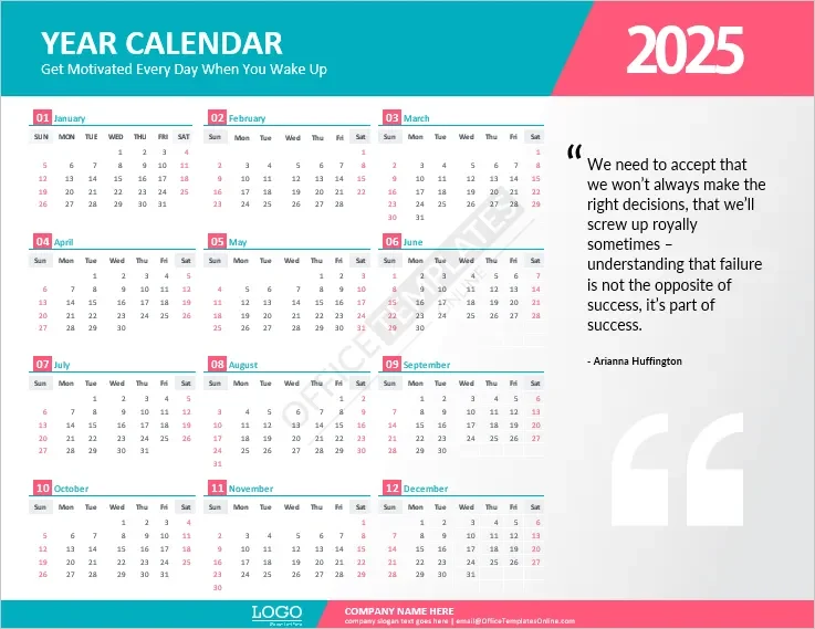 Download Year Calendar Template with Inspirational Quote