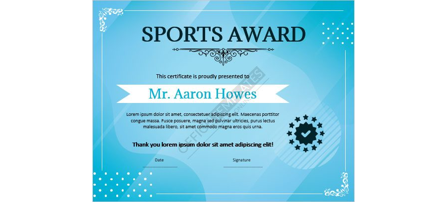 Download Sports Award Certificate Format for Microsoft Word