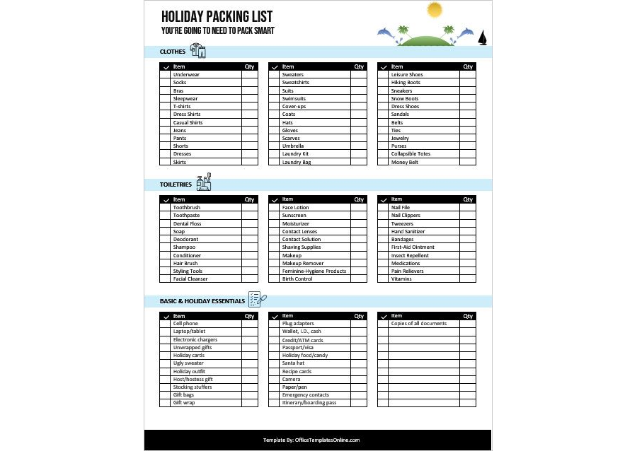 Download Holiday Travel Checklist Template - MS WORD