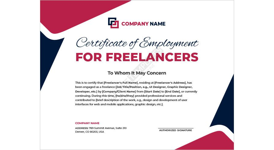 Certificate of Employment for Freelancers