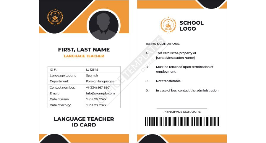 Language Teacher ID Card Template