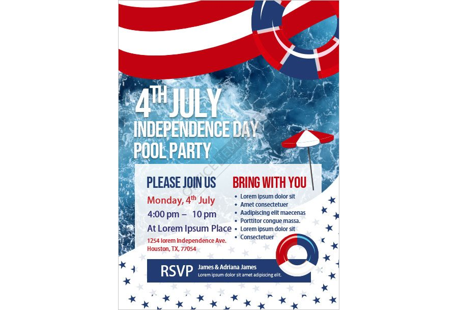 4th of July Pool Party Invitation Template for MS Word