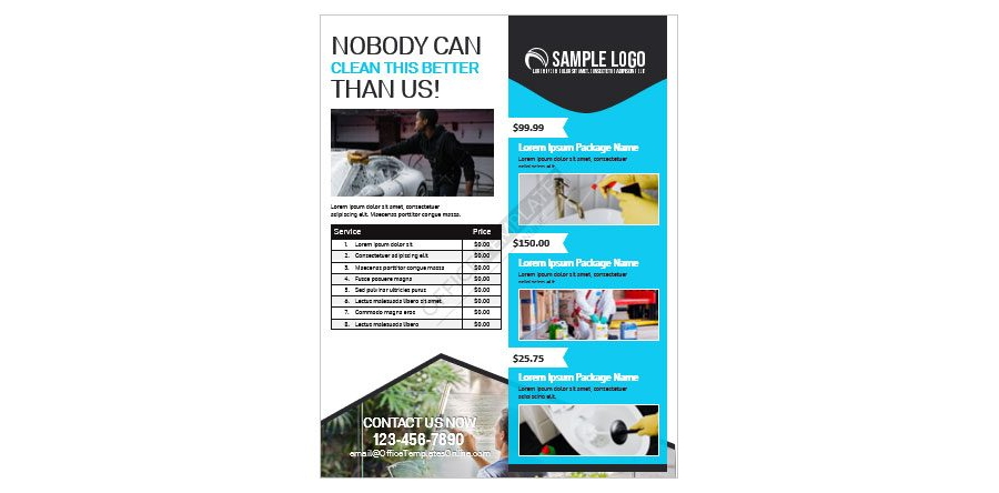 Download MS Word Price List Card Template for Cleaning Services