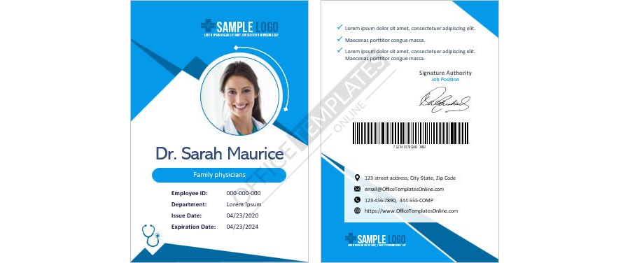 Family Physician Doctor ID Card Template for MS Word