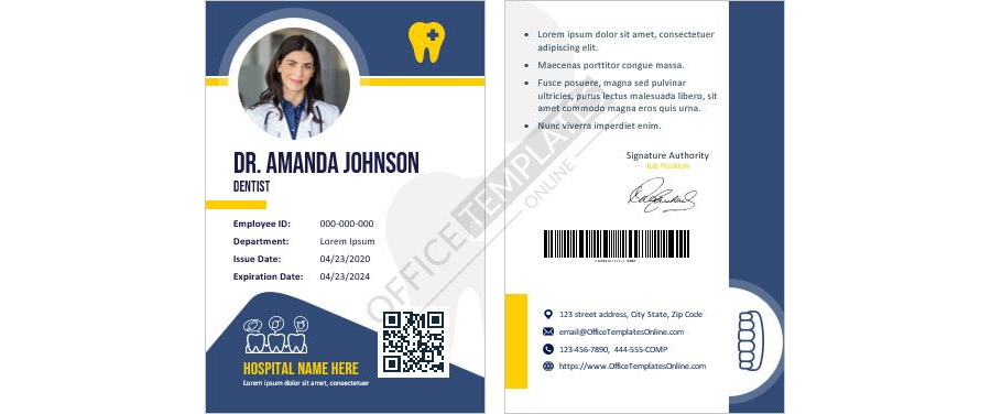 Dentist ID Card Format in MS Word
