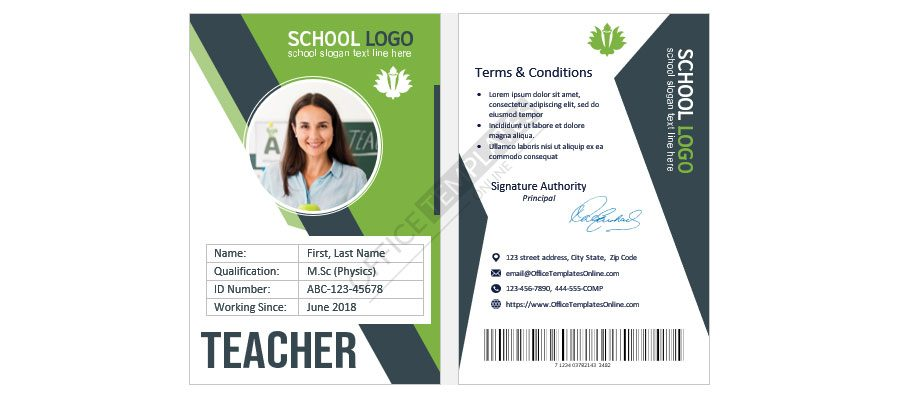 Download School Teacher ID Card Template in MS Word
