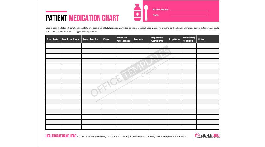 Detailed Medication Chart Design in MS Word