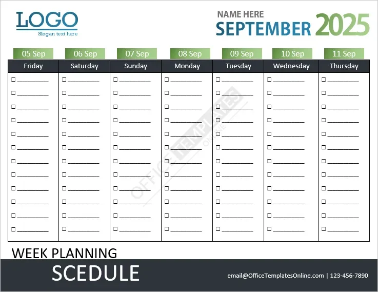Download Week Calendar Template with the Checklist of Important Tasks