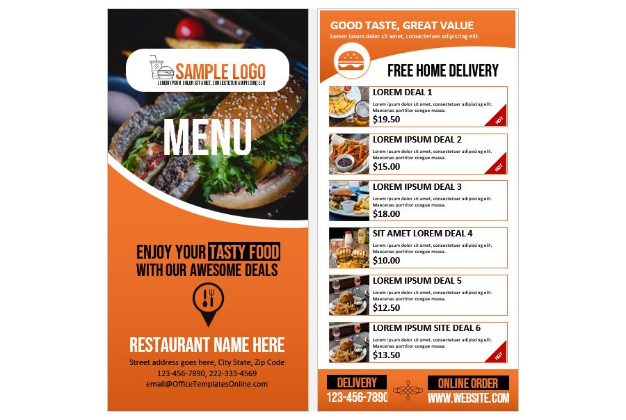 Download Fast Food Menu Design in DL Size (Rack Card Style) for MS Word
