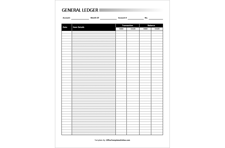 General Ledger Template with Highlighted Item Column