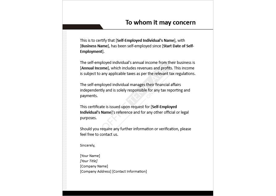 Self-Employed Income Certificate Template