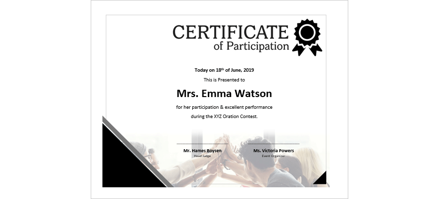 MS Word Participation Certificate