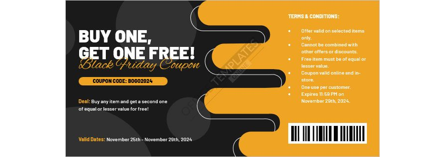 Buy One, Get One Free (BOGO) Black Friday Coupon Template