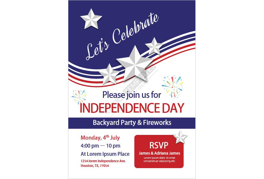 4th July Invitation Card Template for MS Word