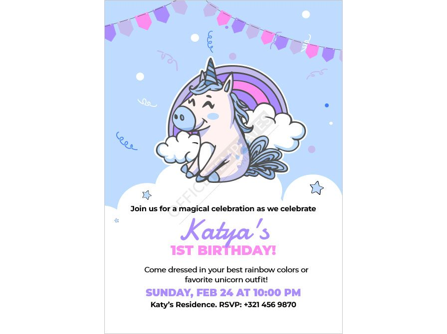 Unicorn-Themed Birthday Invitation Template