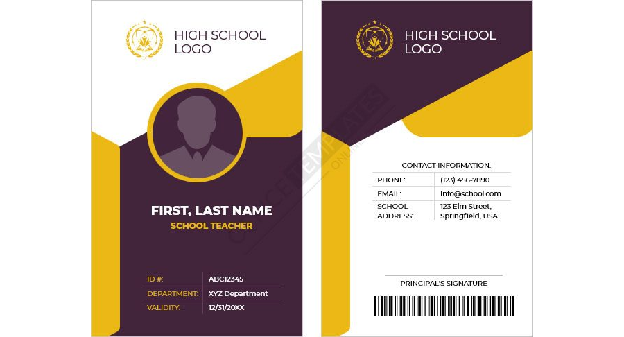 High School Teacher ID Card Template
