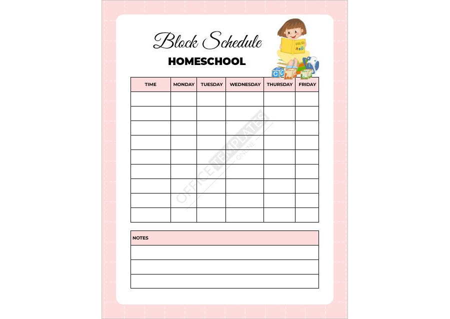 Block Schedule Homeschool Template