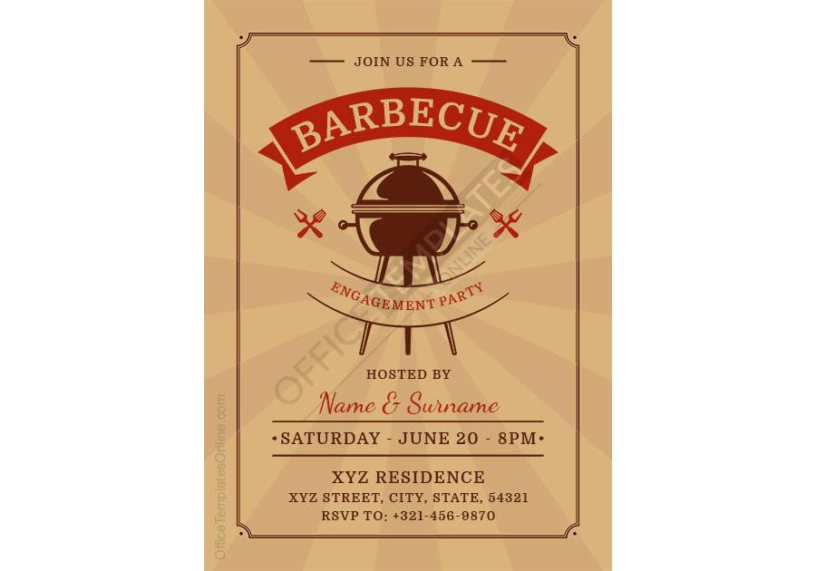 Engagement BBQ Party Invitation Card Design in MS Word