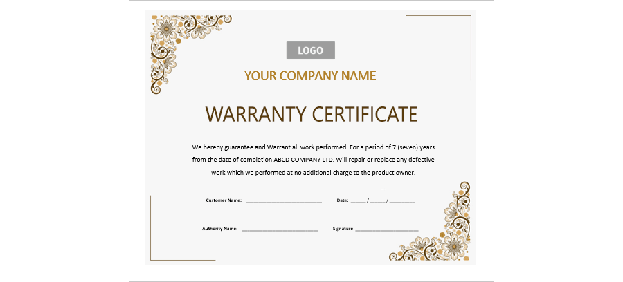MS Word Warranty Certificate