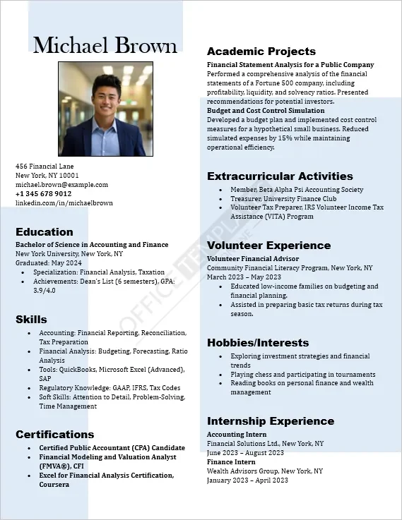Accounting and Finance Fresher Resume Template