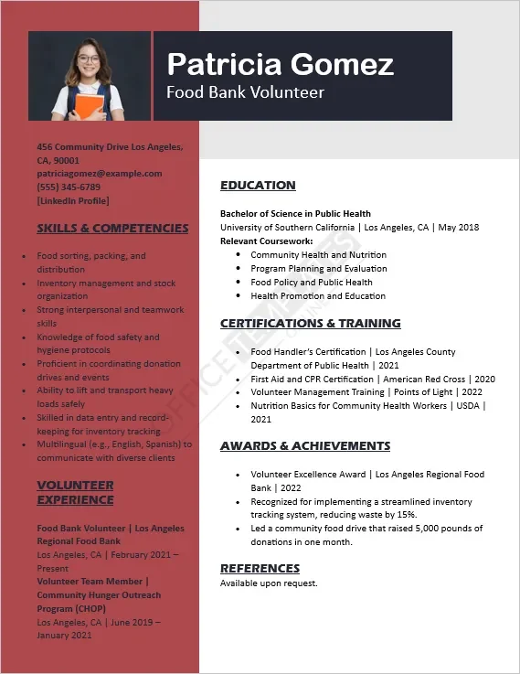 Food Bank Volunteer Resume Template