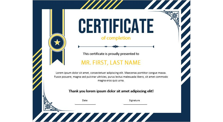 Project Completion Certificate Design in Microsoft Word
