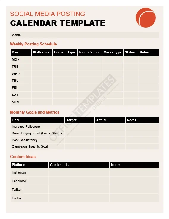 Social Media Posting Calendar Template