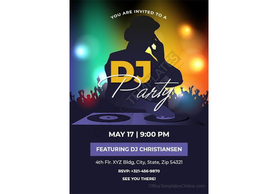 DJ Party Invitation Template for MS Word