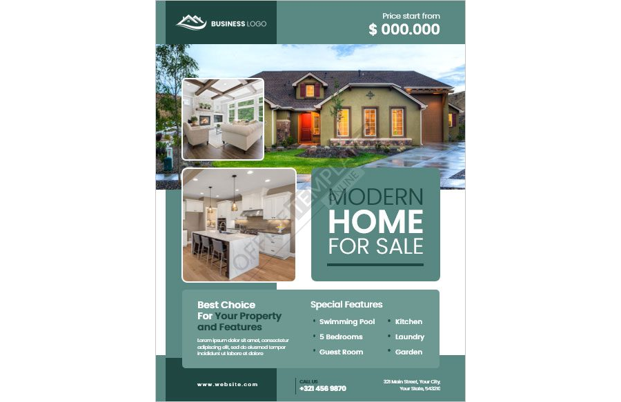 Modern House for Sale Flyer Design in MS Word
