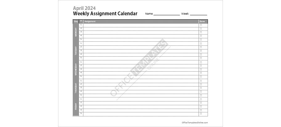 Download Weekly Assignment Calendar Template