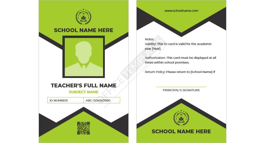 Subject Specific Teacher ID Card Template
