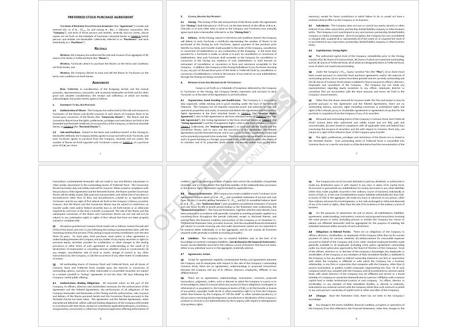 Preferred Stock Purchase Agreement Template