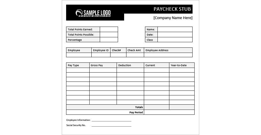 Download Sample Paycheck / Pay Stub Format for Microsoft Word