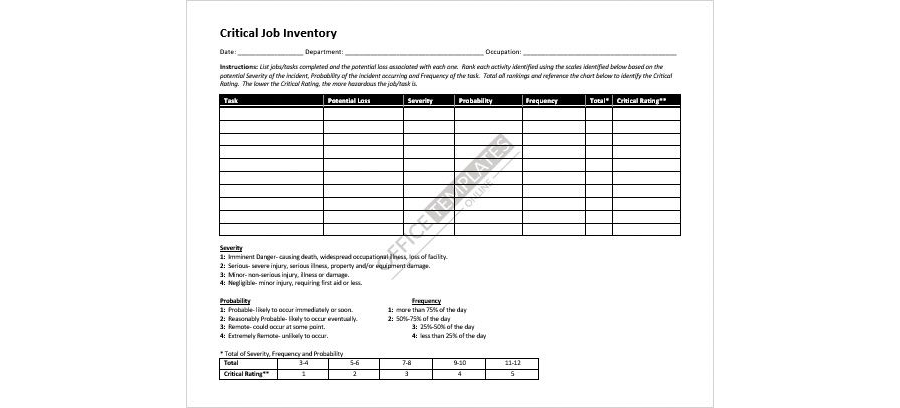 Download Critical Job Inventory Format for MS Word